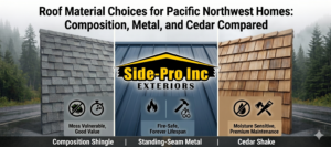 Best roofing material for Seattle homes compared: composition asphalt shingle, standing-seam metal, and cedar shake
