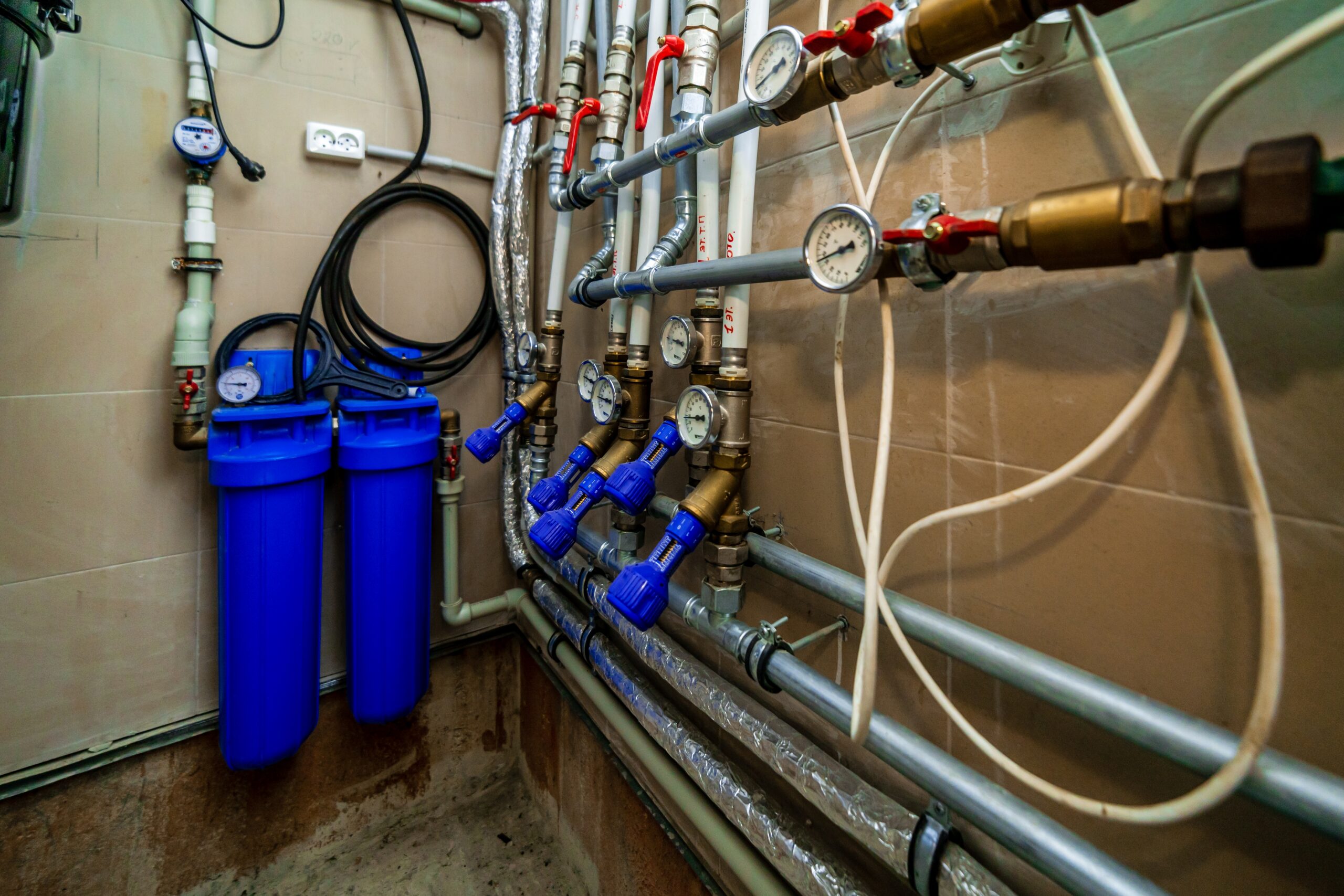 A,Wall,With,Pipes,And,A,Water,Heater.,The,Pipes water system