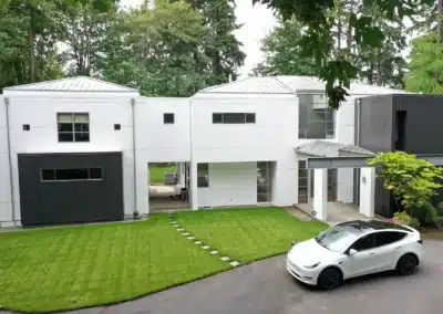 Modern white panel siding on a home