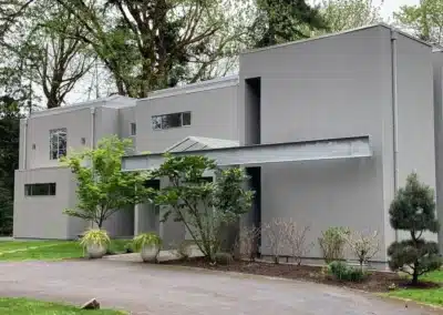 Modern gray siding on a flat-roof home