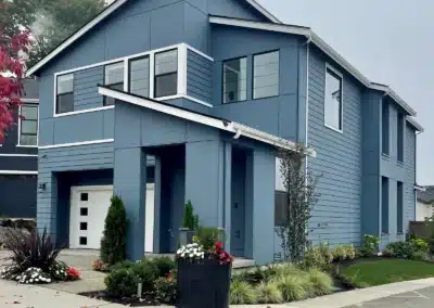 Navy lap siding on a modern home