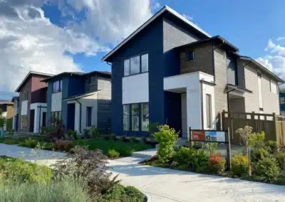 Navy modern home with mixed siding materials