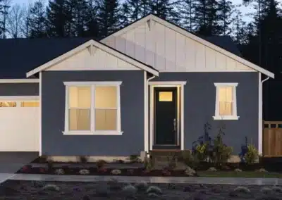 Gray board and batten siding on a single-story home
