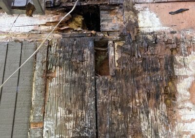Delaminated and rotted structural post at Phoenix Court Apartments.