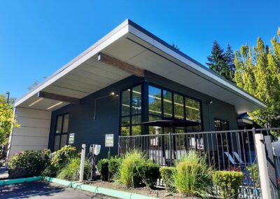 Finished gable elevation and glazing at Redmond Park, Redmond WA.